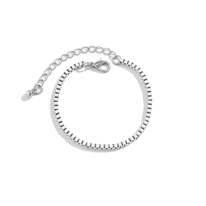 White Enamel and Silver-Plated Box Chain Adjustable Bracelet, silver bracelet for women, detail close-up