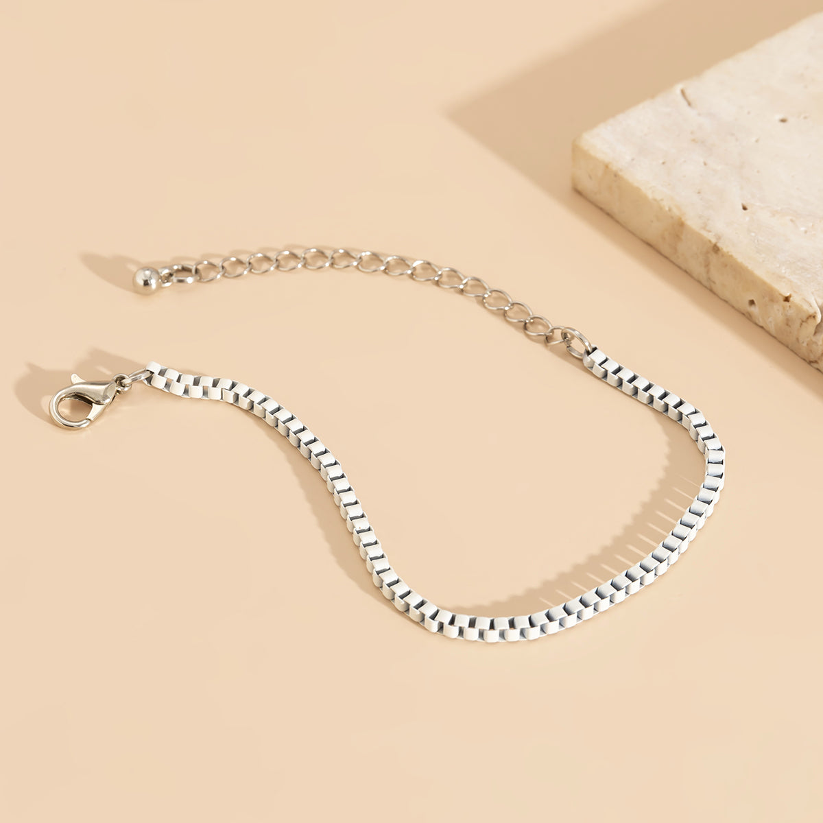 White Enamel and Silver-Plated Box Chain Adjustable Bracelet, silver bracelet for women, elegant gift for her, styled look
