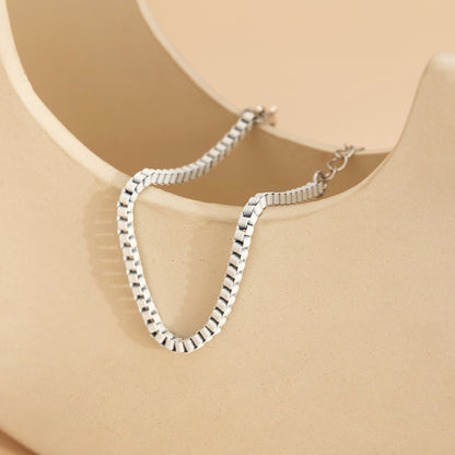 White Enamel and Silver-Plated Box Chain Adjustable Bracelet, silver bracelet for women, elegant gift for her, lifestyle look