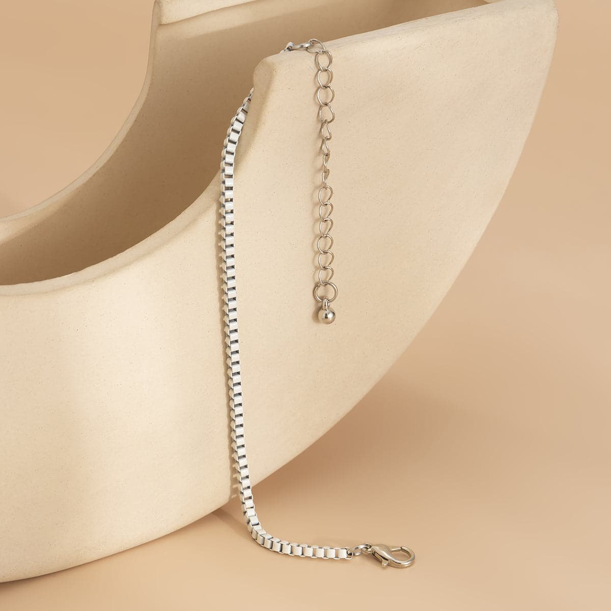 White Enamel and Silver-Plated Box Chain Adjustable Bracelet, silver bracelet for women, elegant gift for her, front view