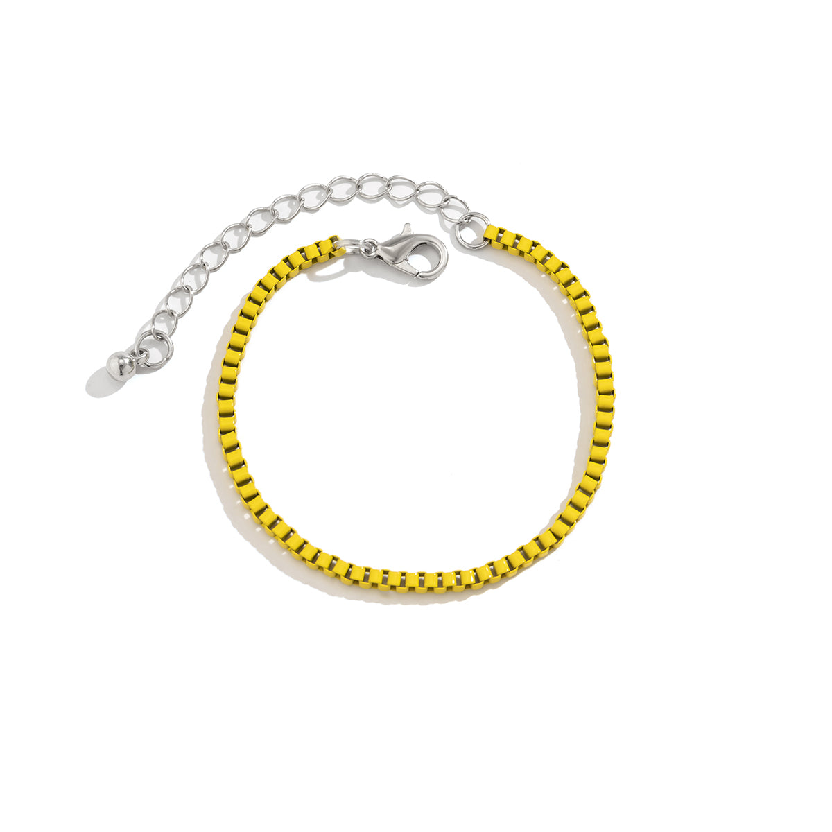 Yellow Enamel and Silver-Plated Box-Chain Bracelet, silver bracelet for women, everyday style, styled look