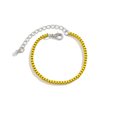 Yellow Enamel and Silver-Plated Box-Chain Bracelet, silver bracelet for women, everyday style, styled look
