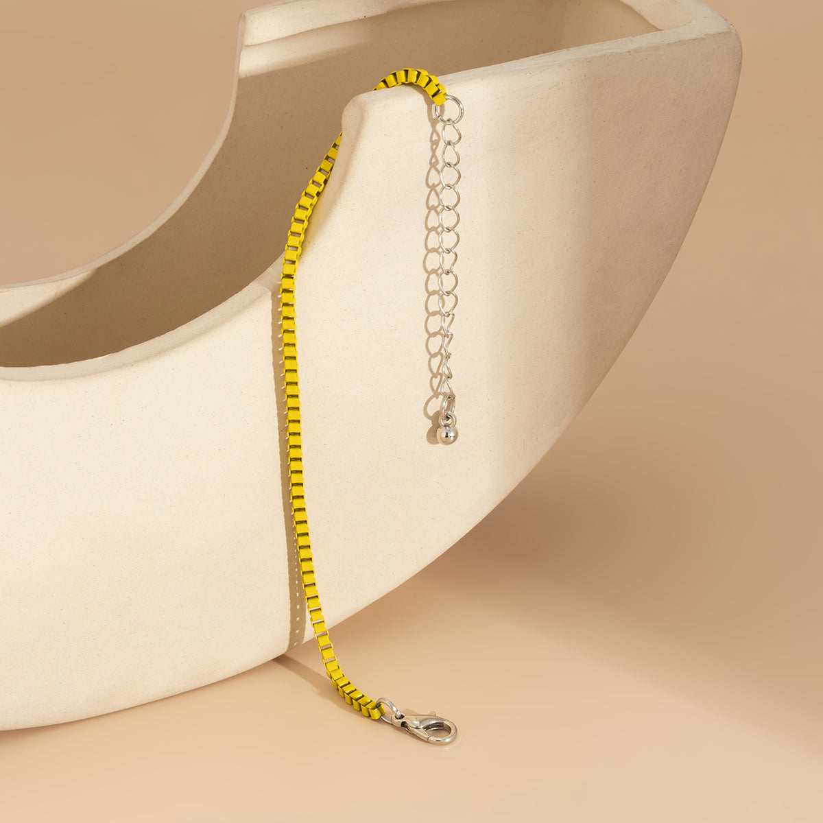 Yellow Enamel and Silver-Plated Box-Chain Bracelet, silver bracelet for women, everyday style, side view