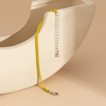 Yellow Enamel and Silver-Plated Box-Chain Bracelet, silver bracelet for women, everyday style, side view