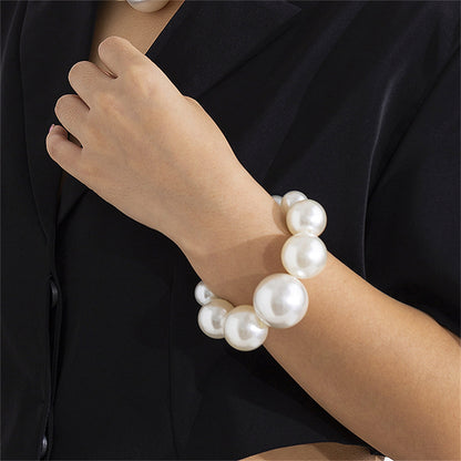 Pearl and Silver-Plated Ball Bead Bracelet, silver bracelet for women, vintage-inspired design, front view