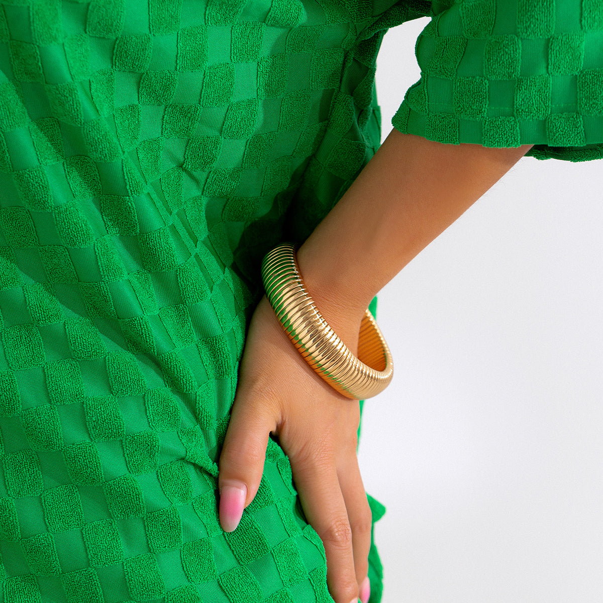 18K Gold-Plated Herringbone Bangle, gold bangle bracelet, vintage-inspired design, front view