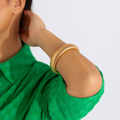 18K Gold-Plated Herringbone Bangle, gold bangle bracelet, vintage-inspired design, side view