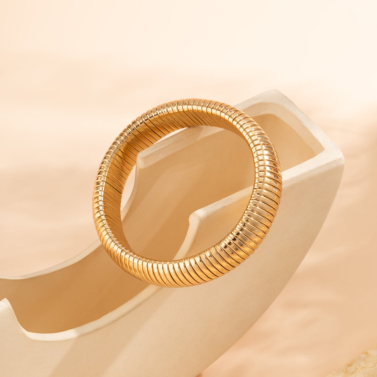 18K Gold-Plated Herringbone Bangle, gold bangle bracelet, vintage-inspired design, styled look