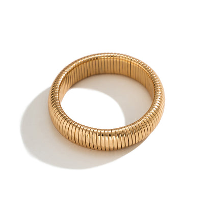 18K Gold-Plated Herringbone Bangle, gold bangle bracelet, vintage-inspired design, detail close-up
