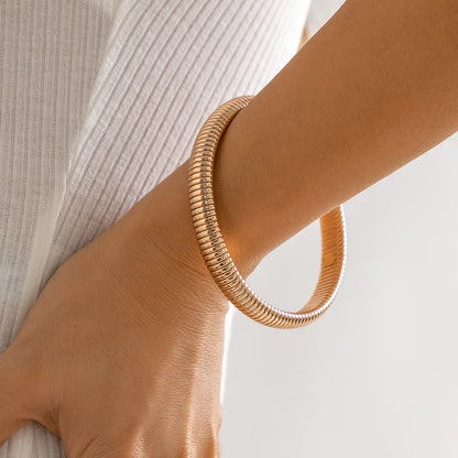 18K Rose Gold-Plated Herringbone Bangle, rose gold bangle bracelet, everyday style, side view