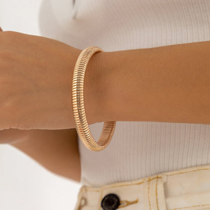 18K Rose Gold-Plated Herringbone Bangle, rose gold bangle bracelet, everyday style, detail close-up