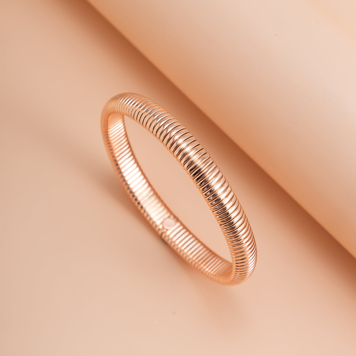 18K Rose Gold-Plated Herringbone Bangle, rose gold bangle bracelet, everyday style, styled look