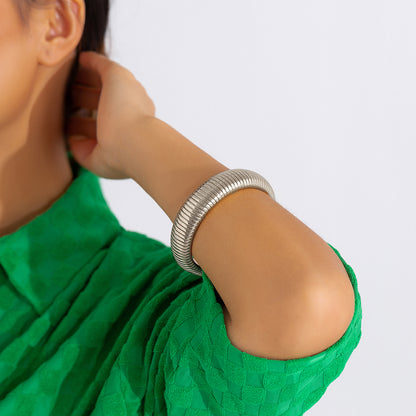Silver-Plated Herringbone Bangle, silver bangle bracelet, everyday style, front view