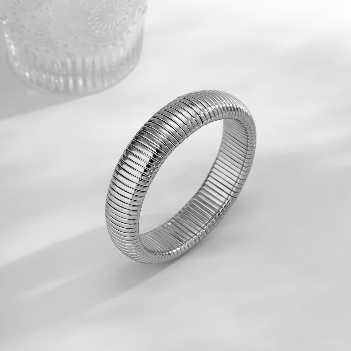 Silver-Plated Herringbone Bangle, silver bangle bracelet, everyday style, detail close-up
