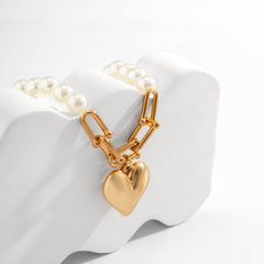 Pearl & 18K Gold-Plated Heart Charm Bracelet