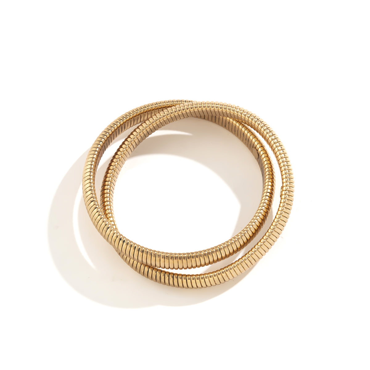 18K Gold-Plated Interlocked Bangle, gold bangle bracelet, vintage-inspired design, lifestyle look