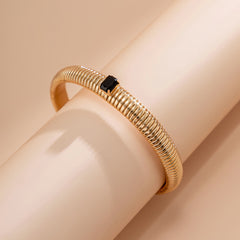 Black Crystal & 18K Gold-Plated Herringbone Bangle