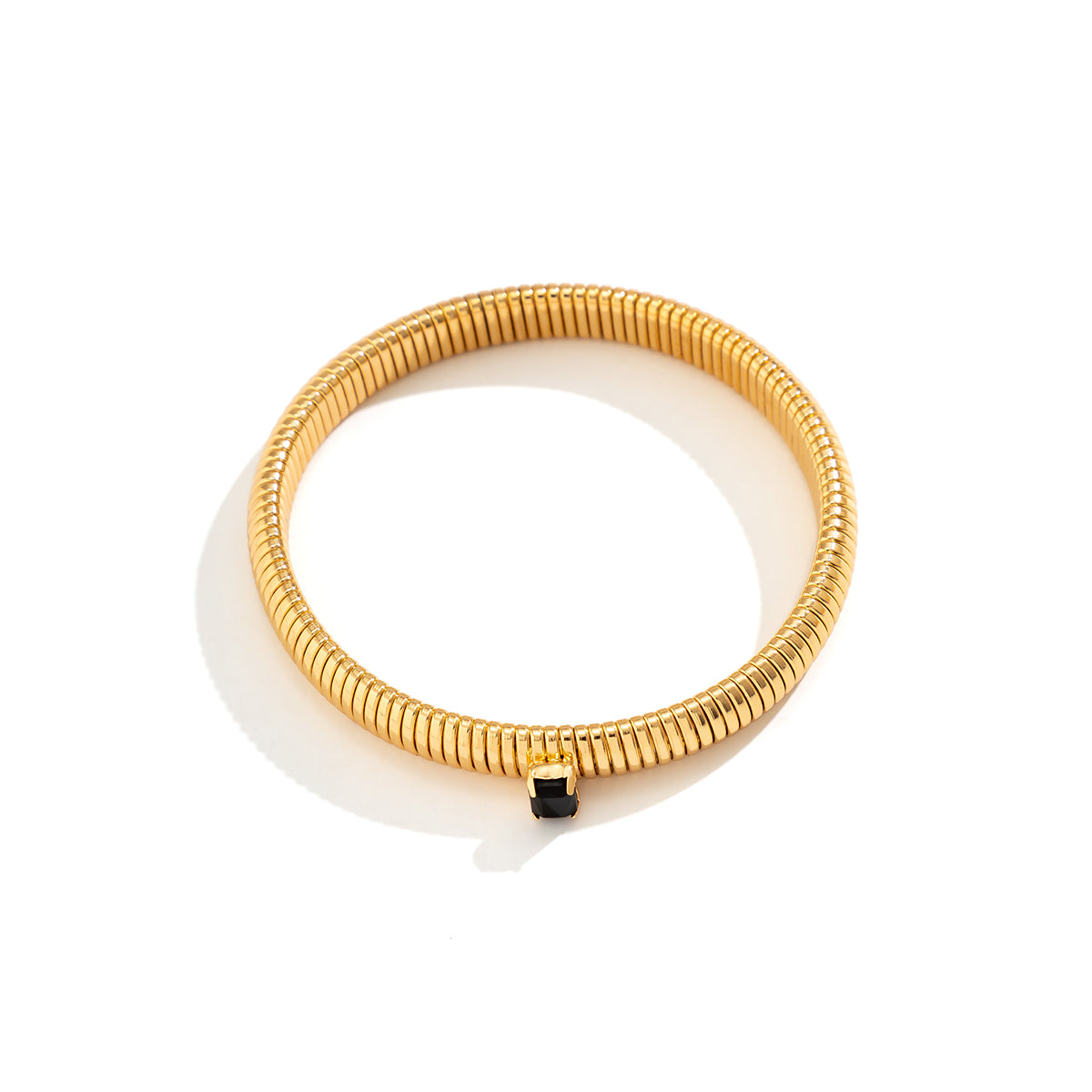 Black Crystal & 18K Gold-Plated Herringbone Bangle