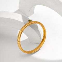 Green Crystal & 18K Gold-Plated Herringbone Bangle