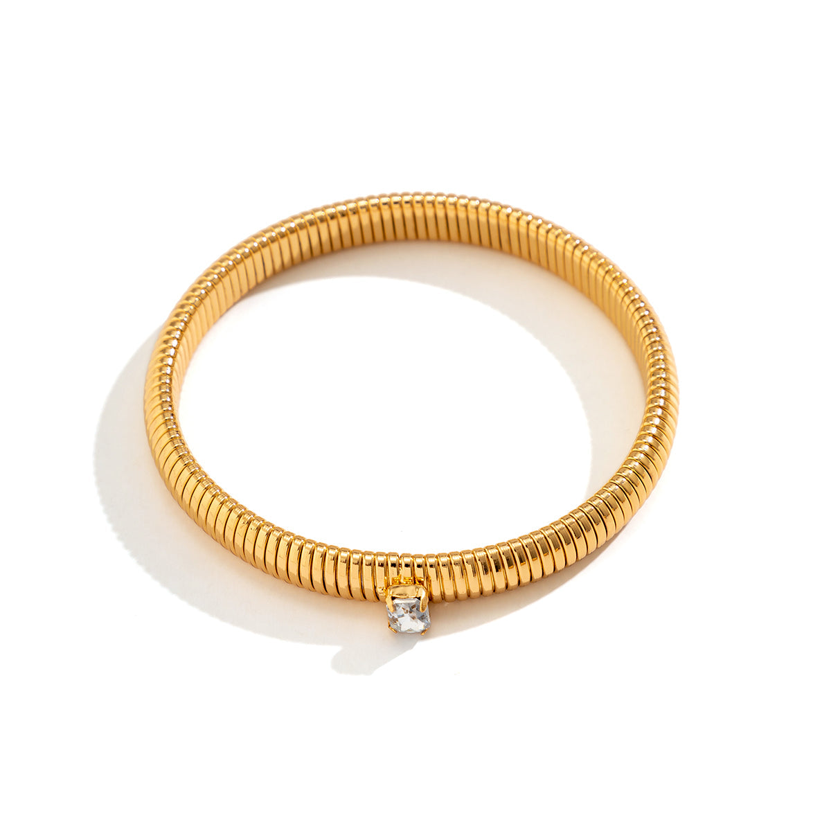 Clear Crystal & 18K Gold-Plated Herringbone Bangle