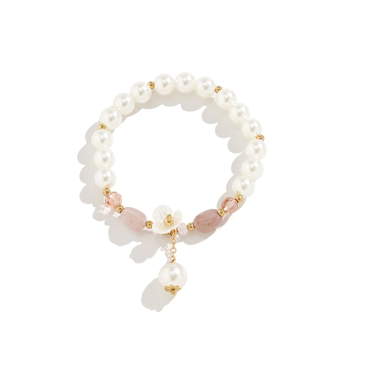Pearl & Quartz 18K Gold-Plated Flower Beaded Charm Bracelet