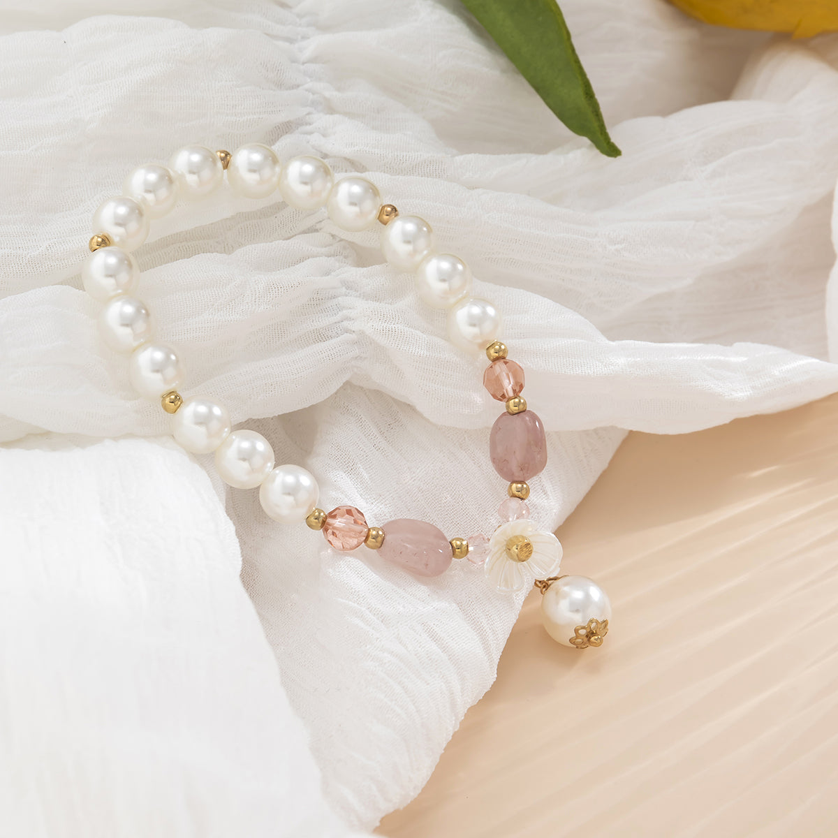 Pearl & Quartz 18K Gold-Plated Flower Beaded Charm Bracelet