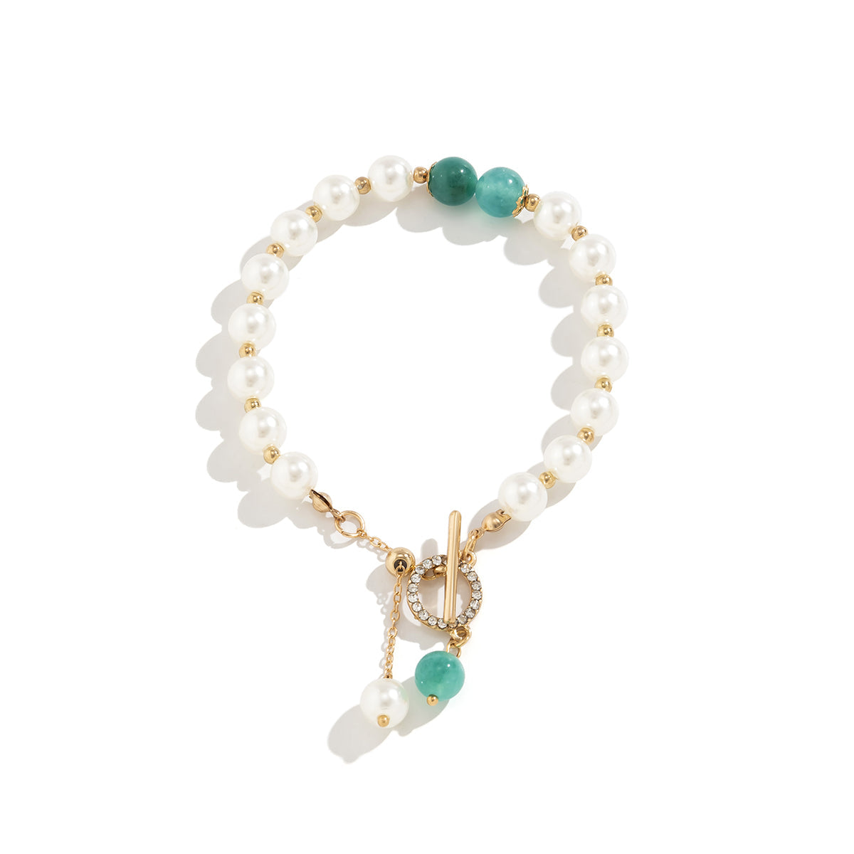 Pearl & Jade Cubic Zirconia 18K Gold-Plated Beaded Toggle Bracelet