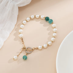 Pearl & Jade Cubic Zirconia 18K Gold-Plated Beaded Toggle Bracelet