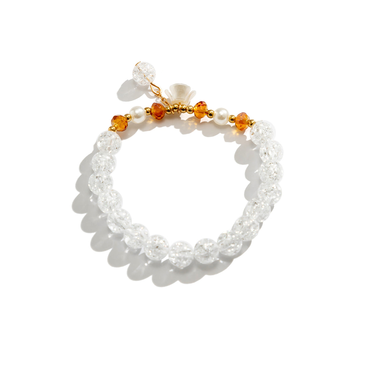 Yellow Acrylic & Pearl 18K Gold-Plated Flower Beaded Stretch Bracelet