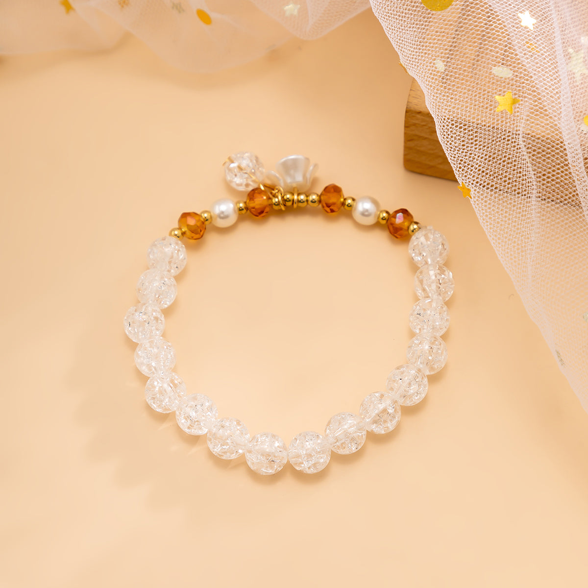 Yellow Acrylic & Pearl 18K Gold-Plated Flower Beaded Stretch Bracelet