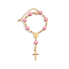 Pink Acrylic & 18K Gold-Plated Evil Eye & Cross Charm Bracelet