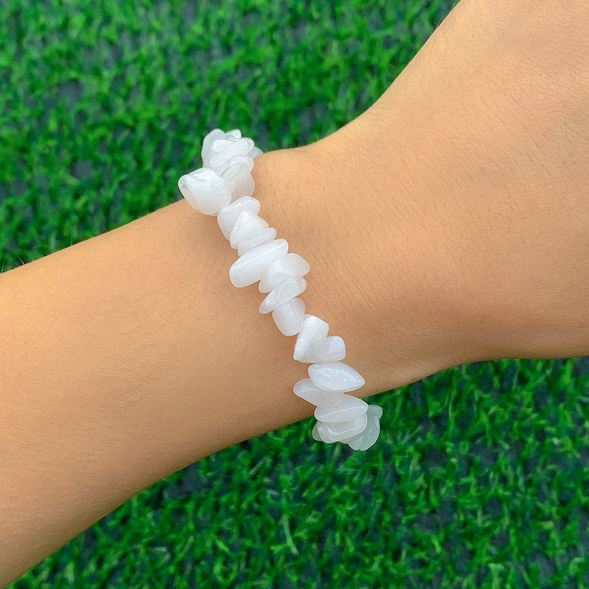 White Quartz Stretch Bracelet, bracelet for women, dainty minimalist design, front view