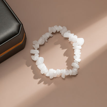 White Quartz Stretch Bracelet, bracelet for women, dainty minimalist design, lifestyle look