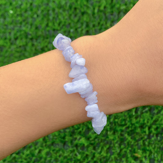 Blue Quartz Beaded Stretch Bracelet, bracelet for women, dainty minimalist design, front view