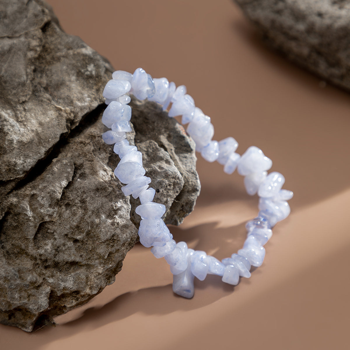 Blue Quartz Beaded Stretch Bracelet, bracelet for women, dainty minimalist design, detail close-up