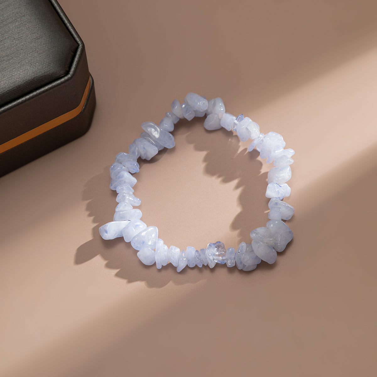 Blue Quartz Beaded Stretch Bracelet, bracelet for women, dainty minimalist design, lifestyle look