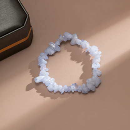 Blue Quartz Beaded Stretch Bracelet, bracelet for women, dainty minimalist design, lifestyle look