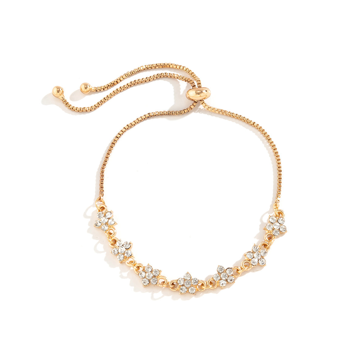 Cubic Zirconia & 18K Gold-Plated Flower Chain Bracelet