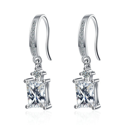 Crystal and Cubic Zirconia Emerald-Cut Hook Drop Earrings, drop earrings for women, vintage-inspired design, styled look