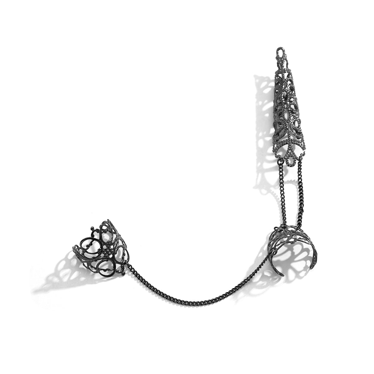 Black Filigree Triple-Finger Ring, statement rings for women, elegant gift for her, styled look