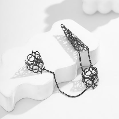 Black Filigree Triple-Finger Ring, statement rings for women, elegant gift for her, detail close-up