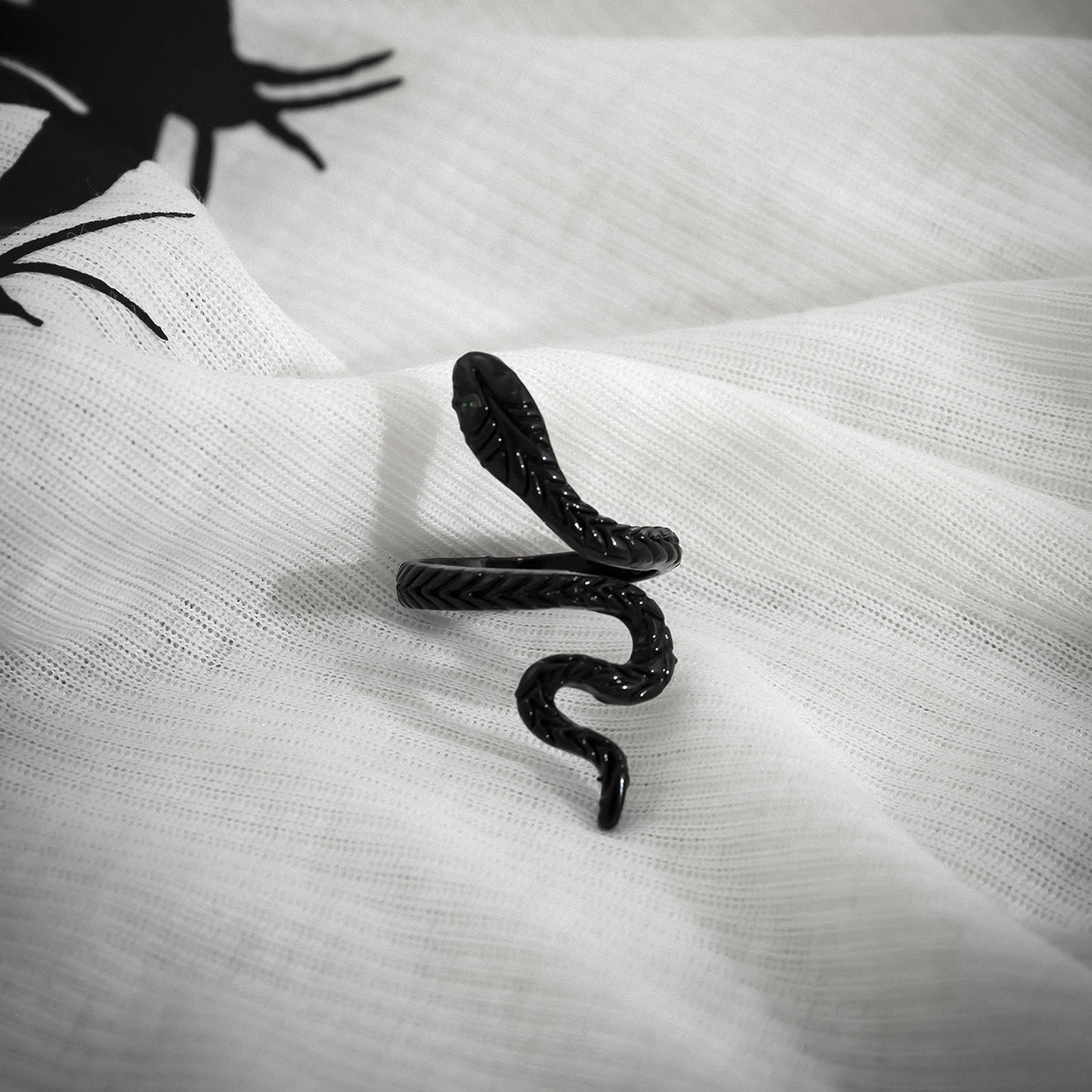 Black Textured Snake Bypass Ring, statement rings for women, vintage-inspired design, lifestyle look