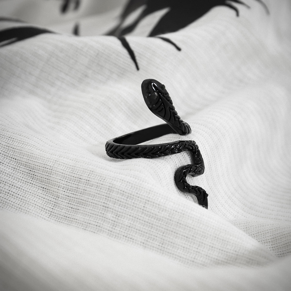 Black Textured Snake Bypass Ring, statement rings for women, vintage-inspired design, side view