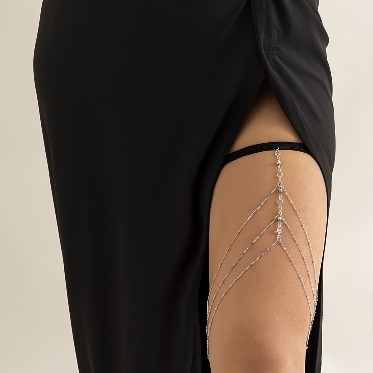 Cubic Zirconia and Silver-Plated Chevron Layered Leg Chain, silver pendant necklace for women, side view