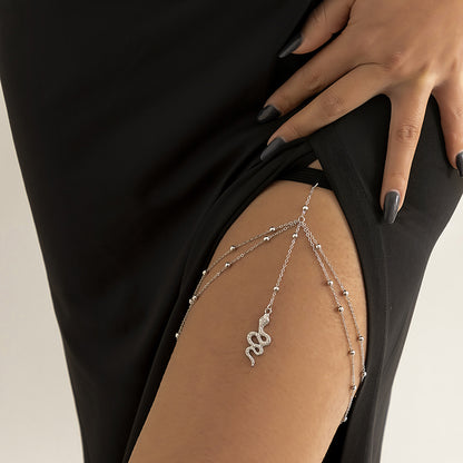 Silver-Plated Snake Layered Leg Chain, silver pendant necklace for women, vintage-inspired design, front view