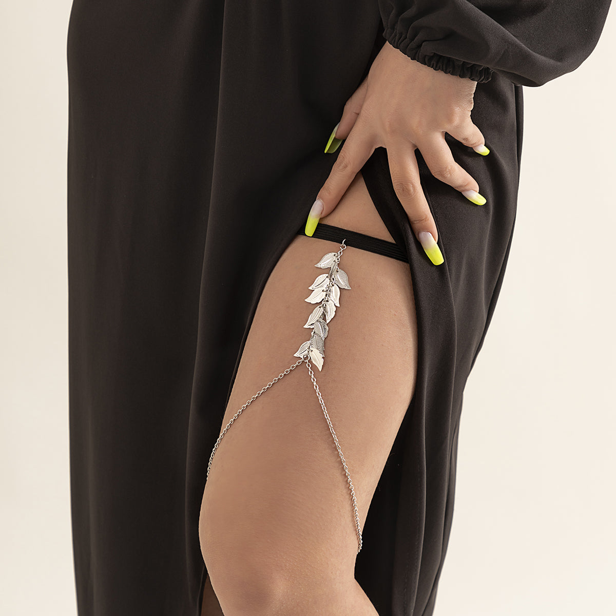 Nylon & Silver-Plated Leaf Leg Chain