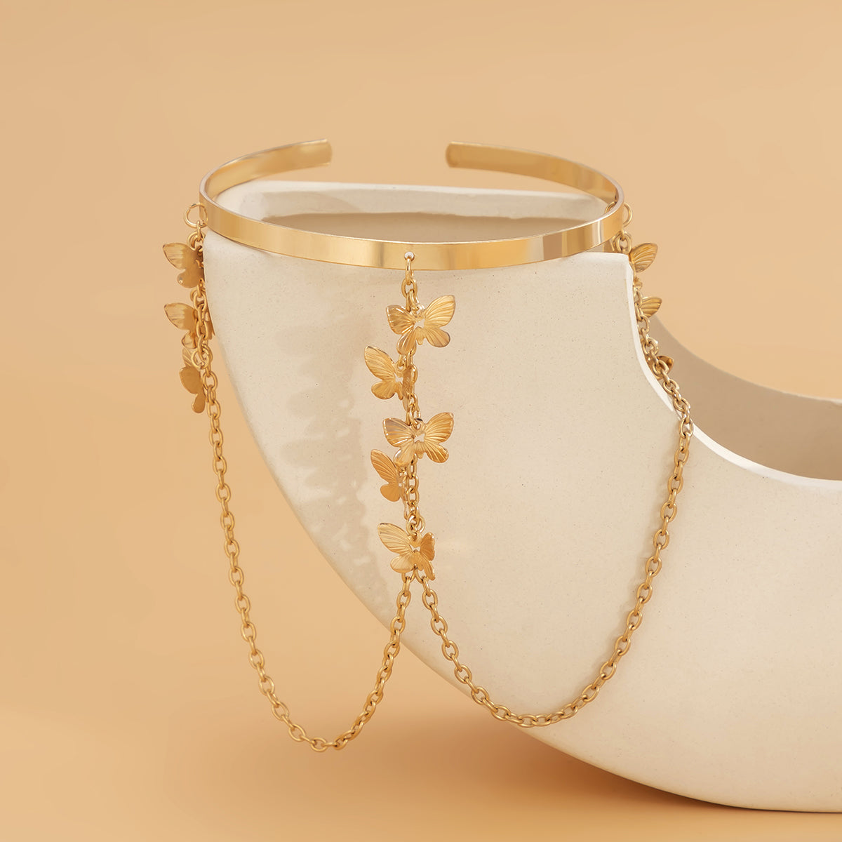 18K Gold-Plated Butterfly Arm Cuff, botanical inspired, detail close-up