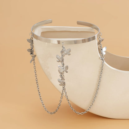Silver-Plated Butterflies Tassel Arm Cuff, vintage-inspired design, detail close-up