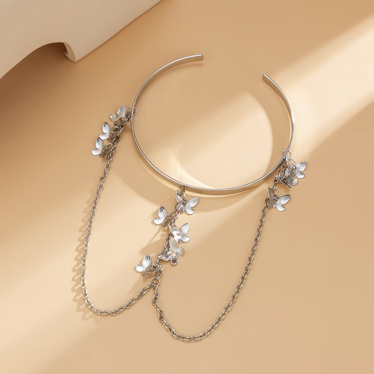 Silver-Plated Butterflies Tassel Arm Cuff, vintage-inspired design, lifestyle look