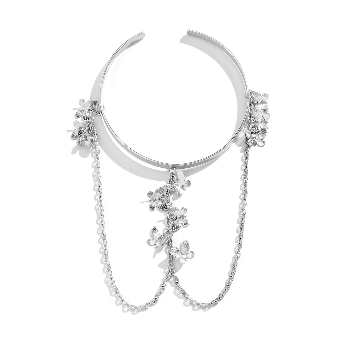 Silver-Plated Butterflies Tassel Arm Cuff, vintage-inspired design, side view